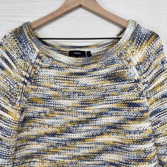 Theory Coella Knit Sweater Size Small Denim Mix Soft Chain Drawstring‎ Boatneck - Picture 3 of 16